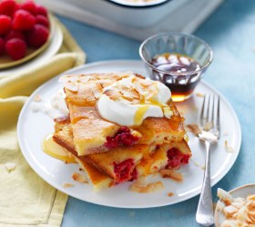 Tray Bake Pancake with Raspberry and Mango